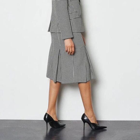 NWT Karen Millen Houndstooth Check Tailored Pencil Skirt Pleated Detail Size 8 - Picture 1 of 12